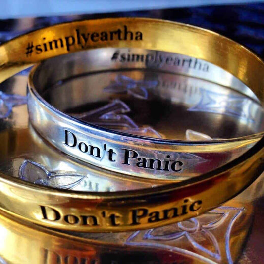 don't panic bangle bracelet, silver, gold, made in usa, anxiety help, jewelry