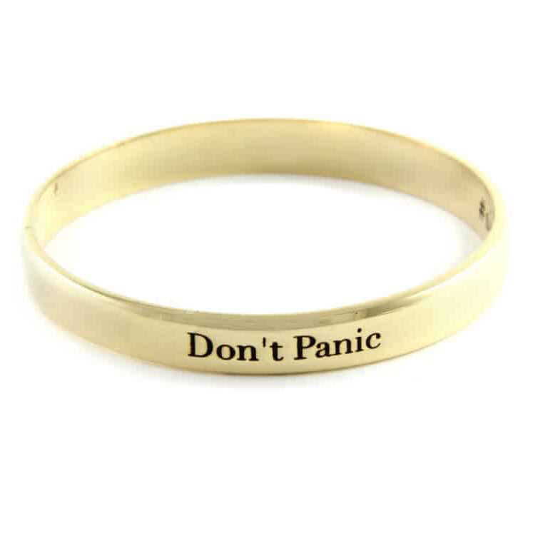 Don't Panic, gold bangle, anxiety help, stylish jewelry